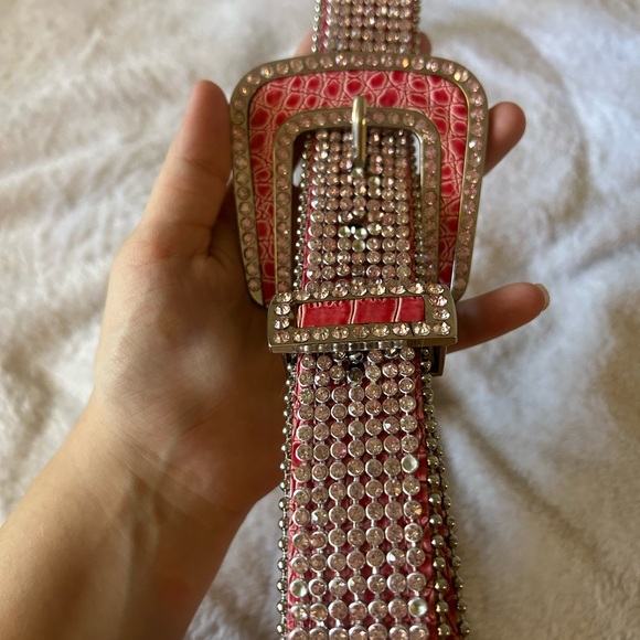Western Style S/M Pink Rhinestone Embellished Belt Cowgirl Rodeo Leather - Picture 2 of 14